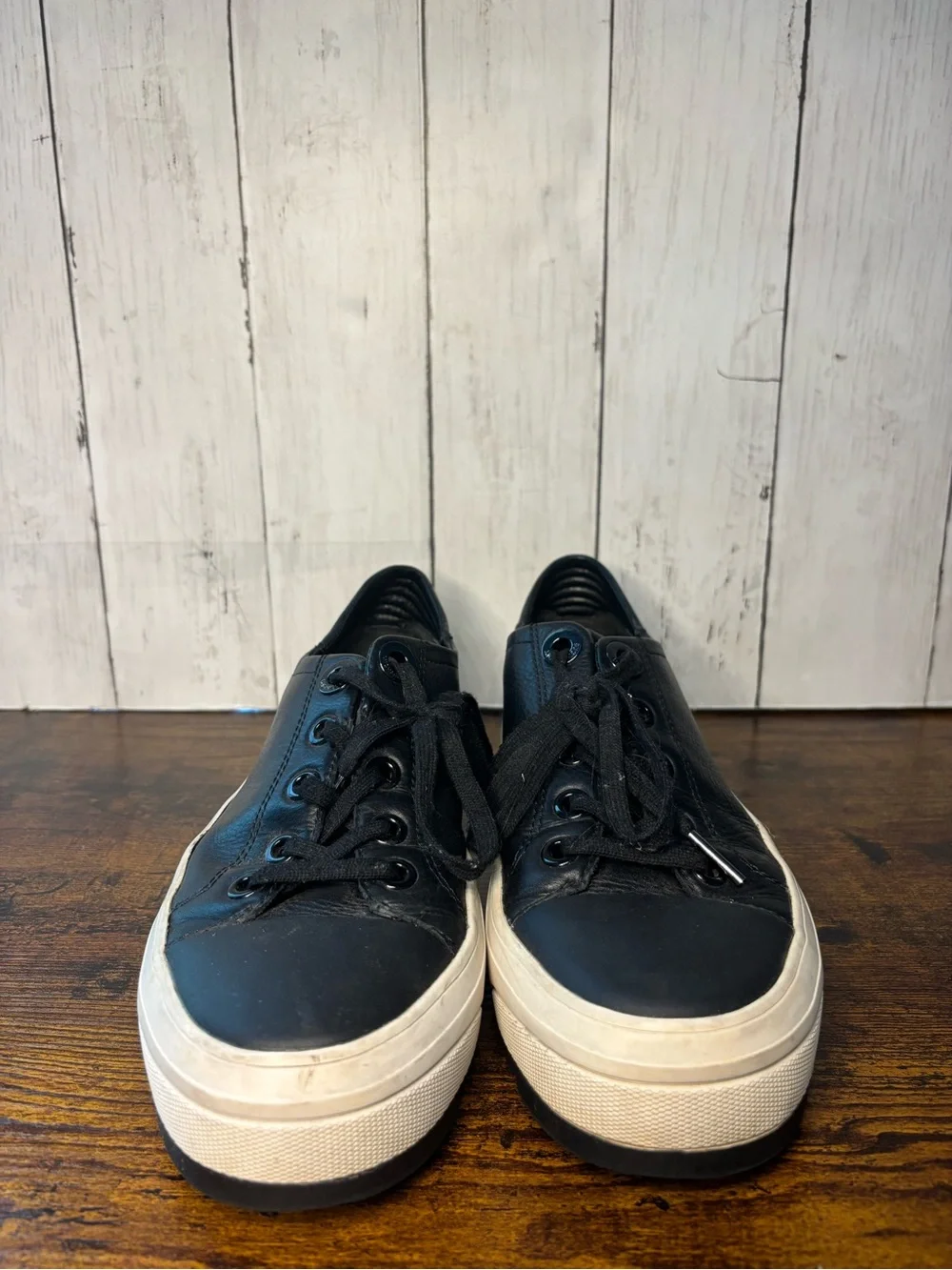 Micheal Kors Black Platform Leather Lace-Up Sneakers